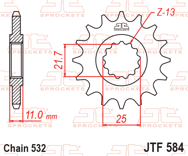 Lánckerék első, 532-es lánchoz, JTF584.