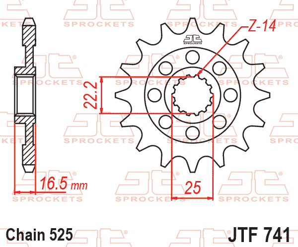 Lánckerék első, 525-ös lánchoz, JTF741.