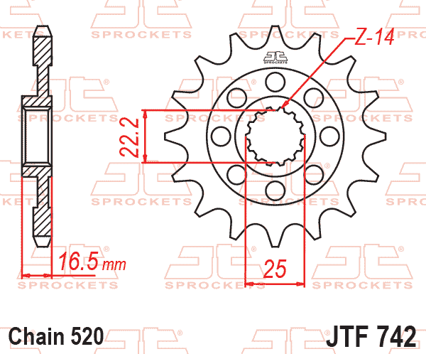 Lánckerék első, 520-as lánchoz, JTF742.