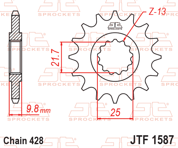 Lánckerék első, 428-as lánchoz, JTF1587.