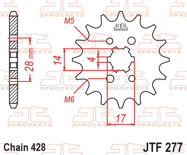 Lánckerék első, 428-as lánchoz, JTF277.