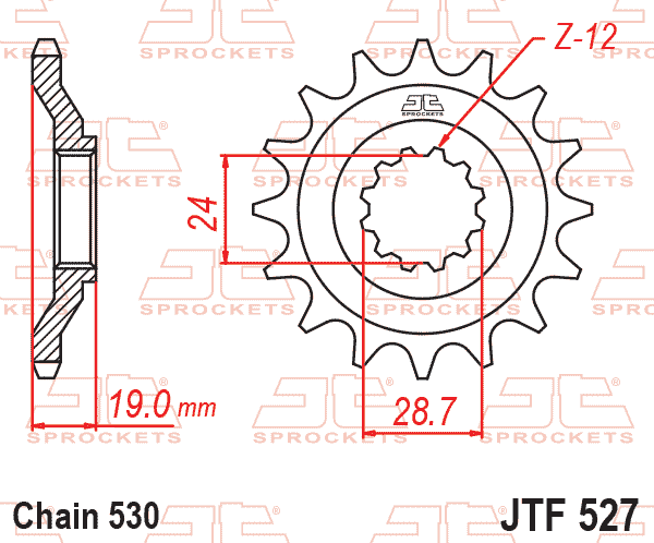 Lánckerék első, 530-as lánchoz, JTF527.