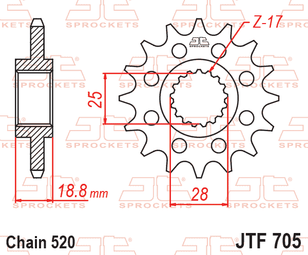 Lánckerék első, 520-as lánchoz, JTF705.