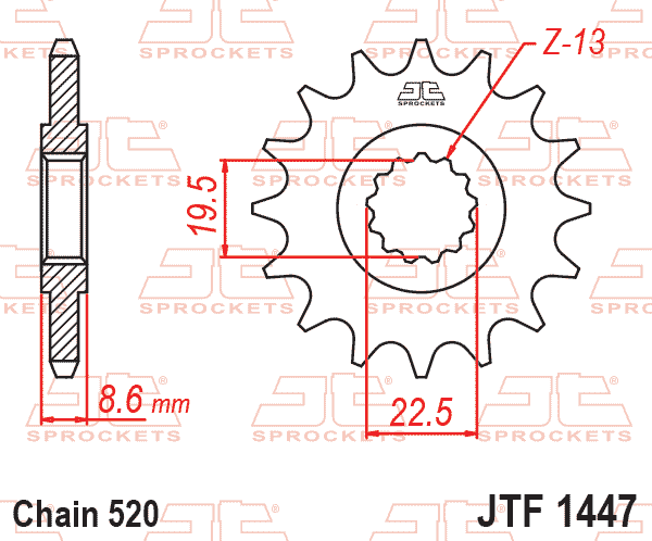Lánckerék első, 520-as lánchoz, JTF1447.