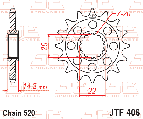 Lánckerék első, 520-as lánchoz, JTF406.