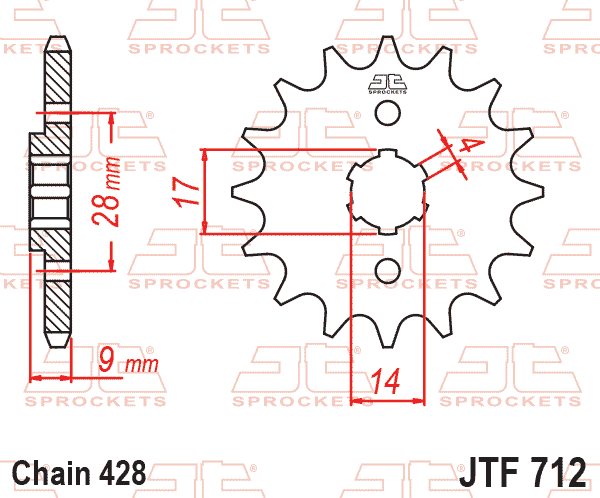Lánckerék első, 428-as lánchoz, JTF712.