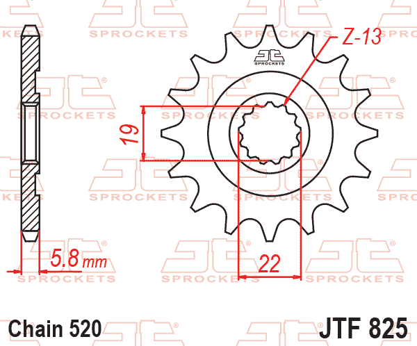Lánckerék első, 520-as lánchoz, JTF825.