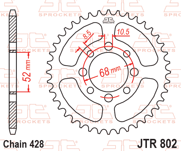 Lánckerék hátsó, 428-as lánchoz, JTR802.
