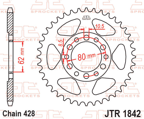 Lánckerék hátsó, 428-as lánchoz, JTR1842.
