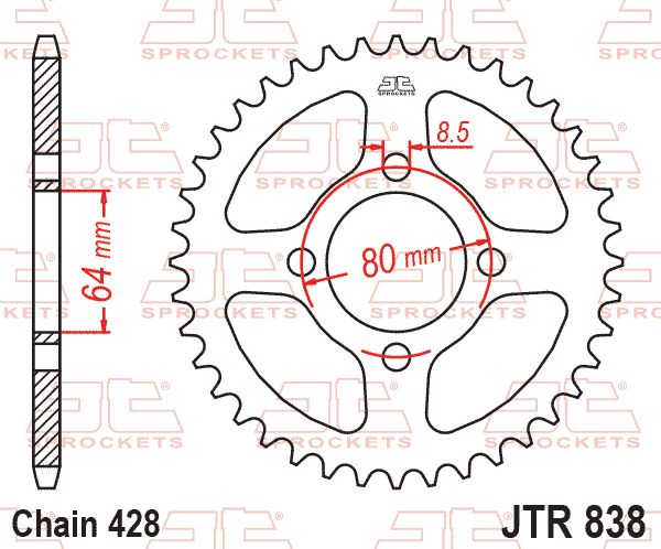 Lánckerék hátsó, 428-as lánchoz, JTR838.