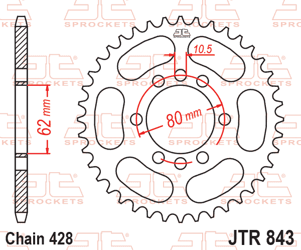 Lánckerék hátsó, 428-as lánchoz, JTR843.