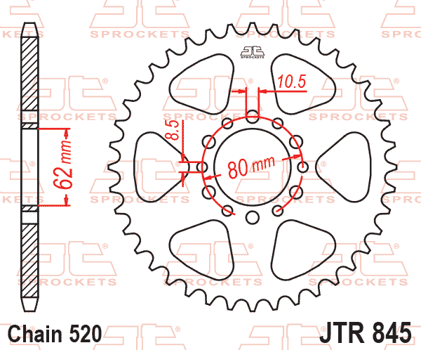 Lánckerék hátsó, 520-as lánchoz, JTR845.