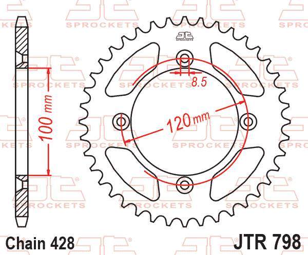Lánckerék hátsó, 428-as lánchoz, JTR798.