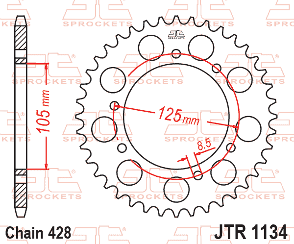 Lánckerék hátsó, 428-as lánchoz, JTR1134.