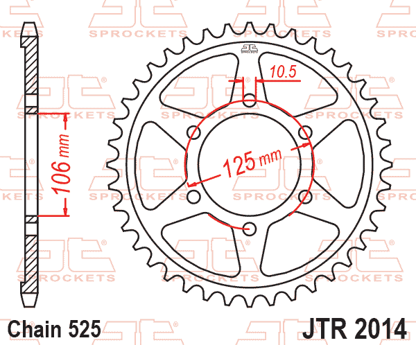 Lánckerék hátsó, 525-ös lánchoz, JTR2014.