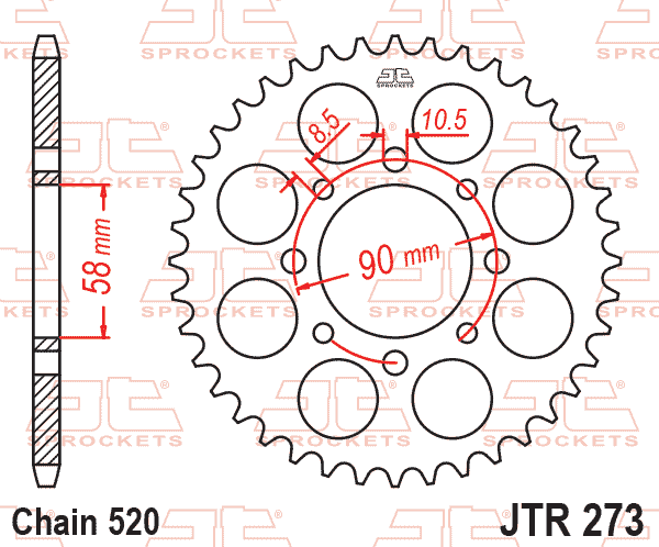Lánckerék hátsó, 520-as lánchoz, JTR273.