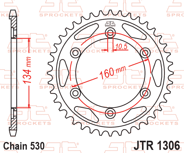 Lánckerék hátsó, 530-as lánchoz, JTR1306.
