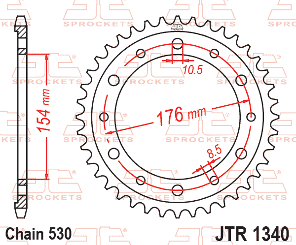 Lánckerék hátsó, 530-as lánchoz, JTR1340.