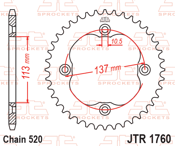 Lánckerék hátsó, 520-as lánchoz, JTR1760.