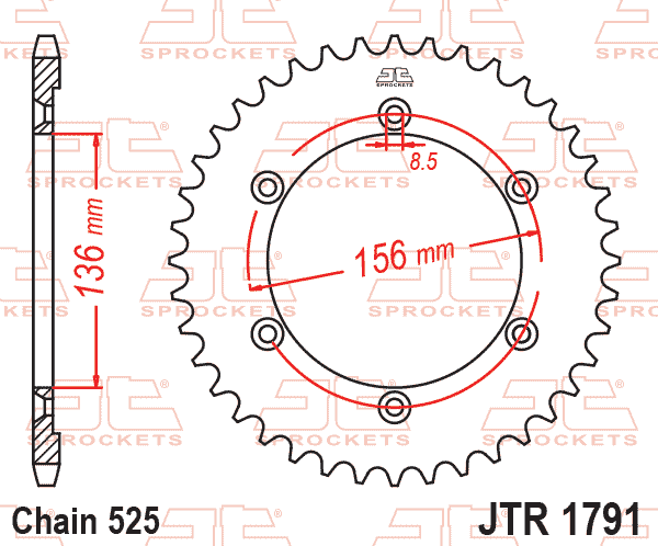 Lánckerék hátsó, 525-ös lánchoz, JTR1791.