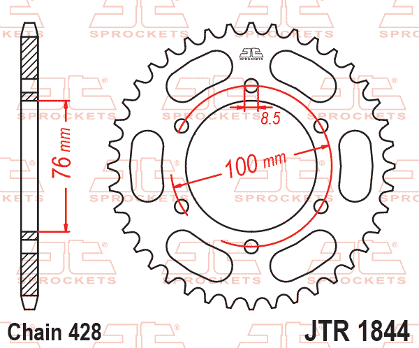 Lánckerék hátsó, 428-as lánchoz, JTR1844.
