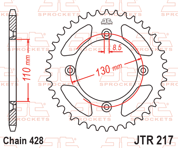 Lánckerék hátsó, 428-as lánchoz, JTR217.