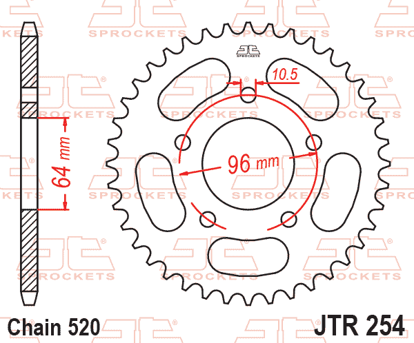 Lánckerék hátsó, 520-as lánchoz, JTR254.