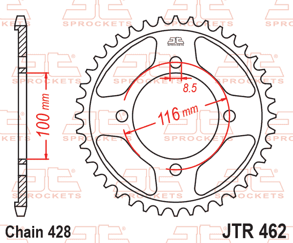 Lánckerék hátsó, 428-as lánchoz, JTR462.