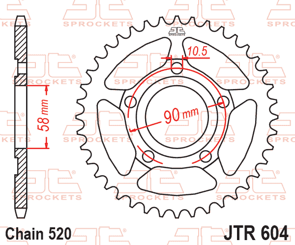 Lánckerék hátsó, 520-as lánchoz, JTR604.